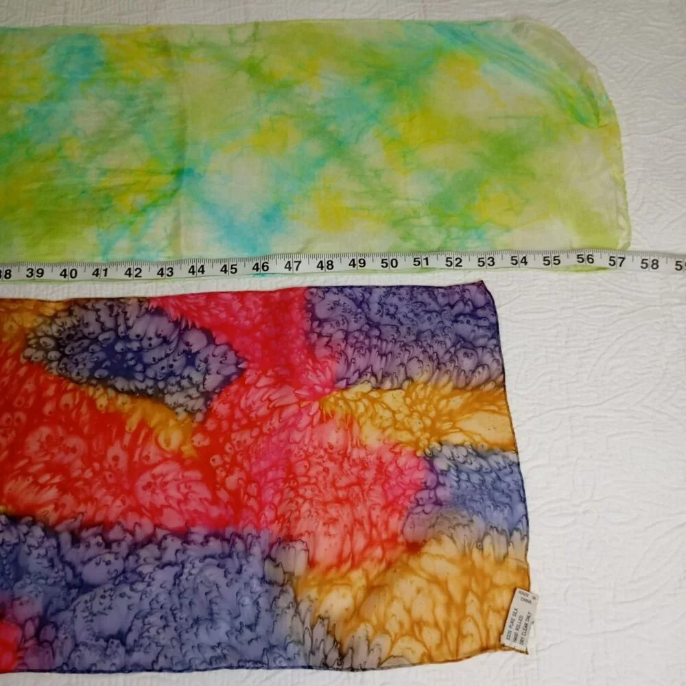 Handmade Tie-Dye Silk Scarves Multicolor Lightweight & Soft Elegant Styling - Picture 3 of 6